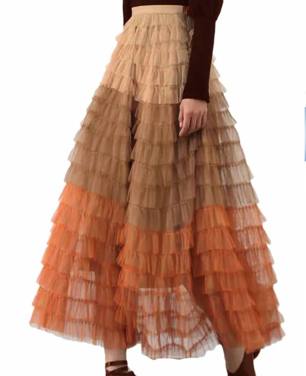 NEW N BY NANCY ruffle net maxi skirt in coffee - Picture 2 of 3